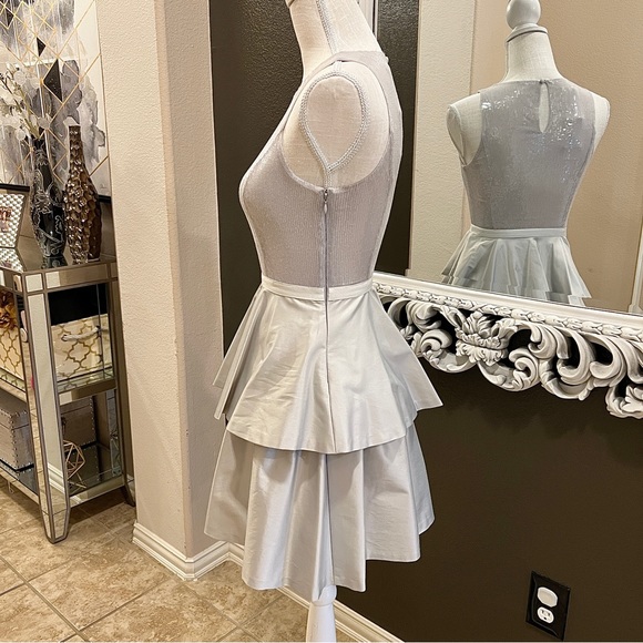 NWT Armani Exchange ICY Sequins Satin Peplum Tiered DRESS 0P - Picture 10 of 13
